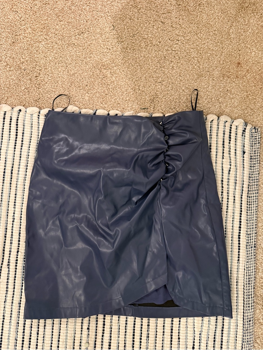 Cami NYC Navy Faux Leather Ruched Mini Skirt